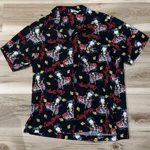 Crusin USA Betty Boop Biker Button Up Short Sleeve Shirt Men’s Large